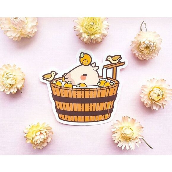 $3 for 20 - NEW Curly Lounging in a Spa Bucket Sticker - Clear Vinyl - Picture 8 of 8